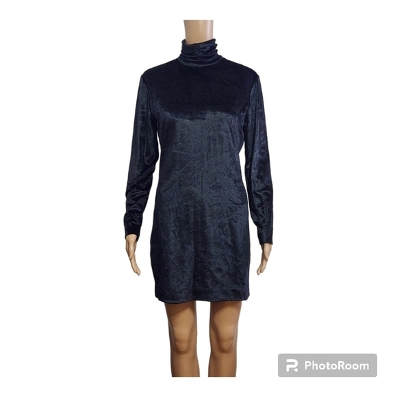 ingrid Dresses & Skirts - Vintage Ingrid Black Velvet  Bodycon Mock Neck Mini Dress